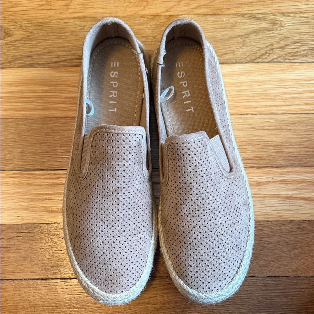 Esprit Nadine Perforated Espadrille Slip-On Flats Taupe Women's Size 8.5 EUC